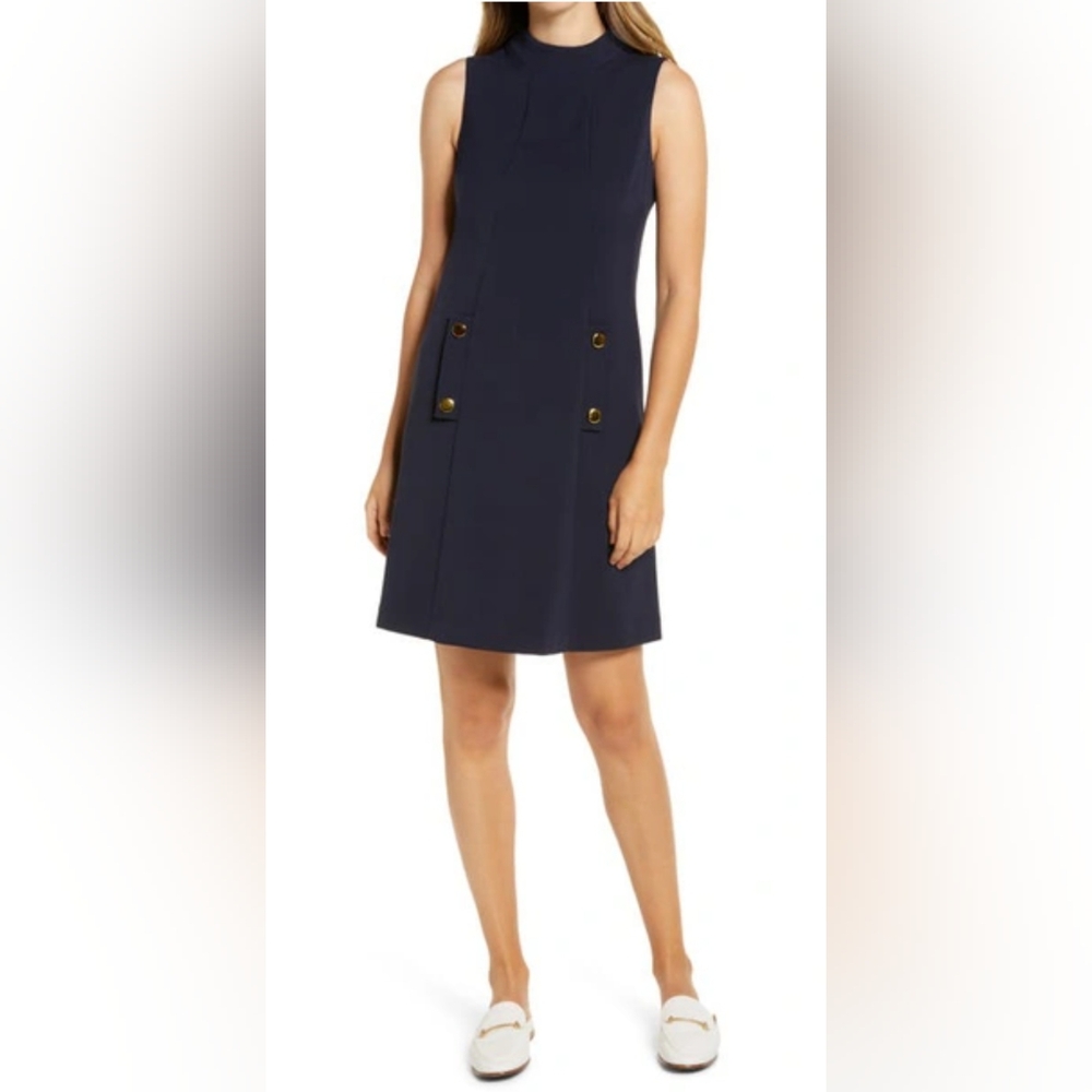 Harper Rose High Collar Sheath Dress in Navy, Size 10